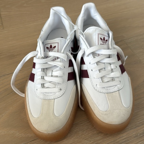 adidas White Sneakers with Maroon Stripes and Gum Sole — Clean Retro Style - Picture 3 of 5